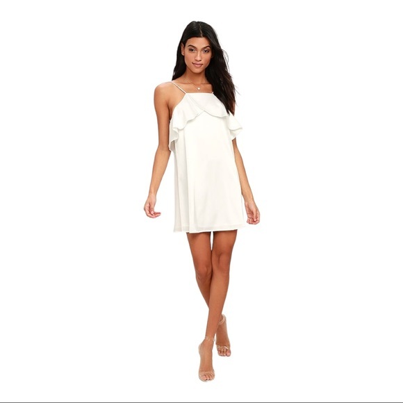 NWT Lulu’s Spice Twirl White Satin Spaghetti Strap Mini Dress Women’s Size Small - Picture 2 of 6